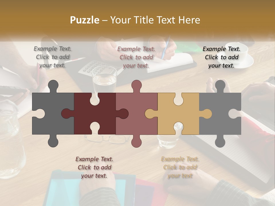 A Group Of People Sitting Around A Wooden Table PowerPoint Template