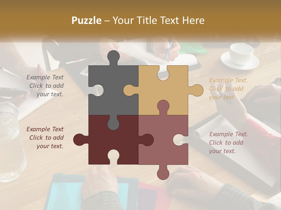 A Group Of People Sitting Around A Wooden Table PowerPoint Template