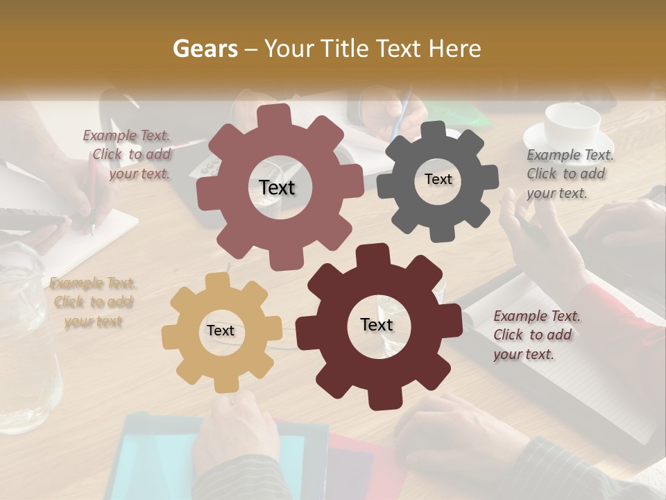 A Group Of People Sitting Around A Wooden Table PowerPoint Template