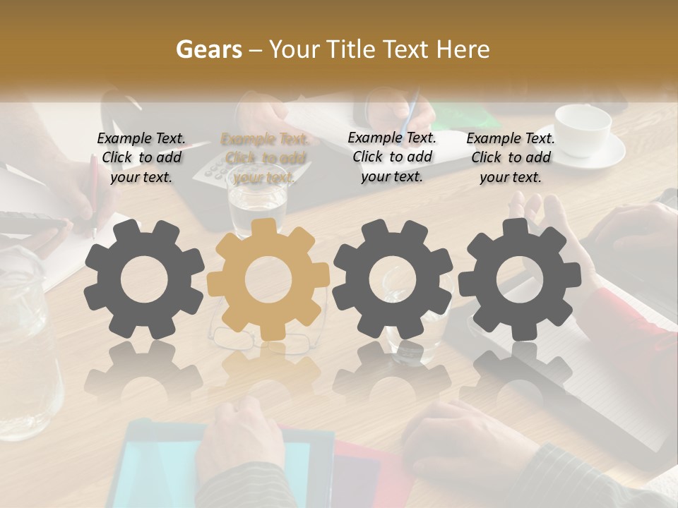 A Group Of People Sitting Around A Wooden Table PowerPoint Template