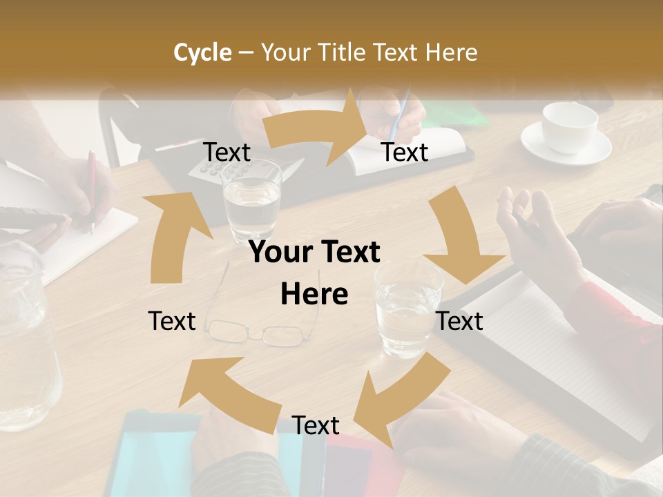 A Group Of People Sitting Around A Wooden Table PowerPoint Template