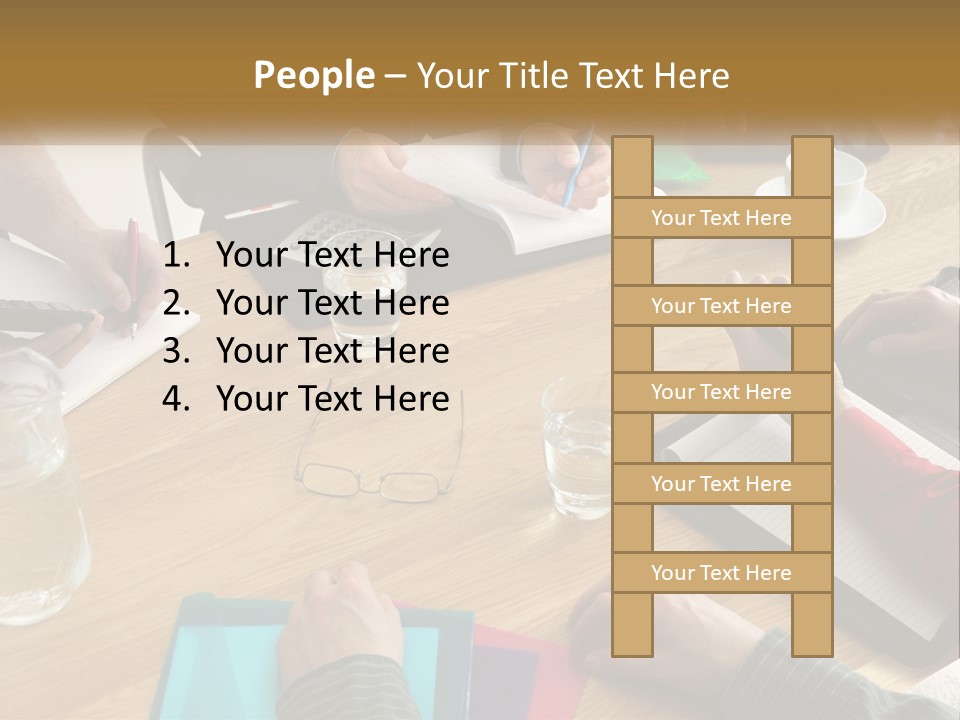 A Group Of People Sitting Around A Wooden Table PowerPoint Template