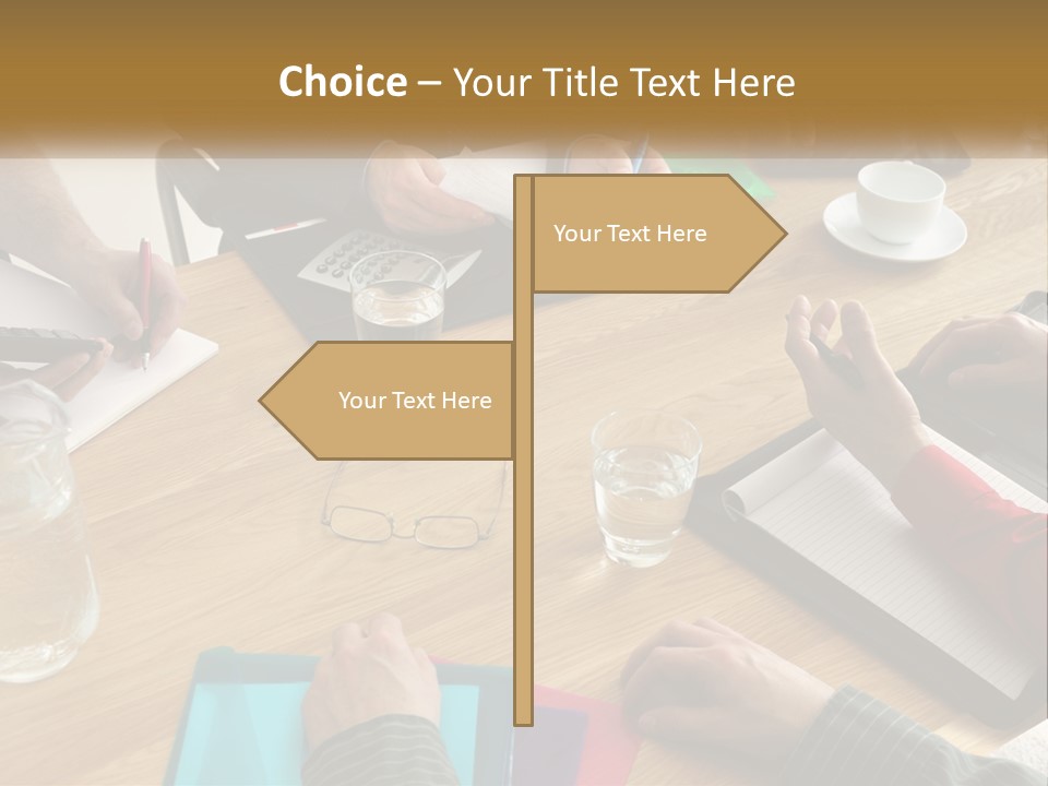 A Group Of People Sitting Around A Wooden Table PowerPoint Template