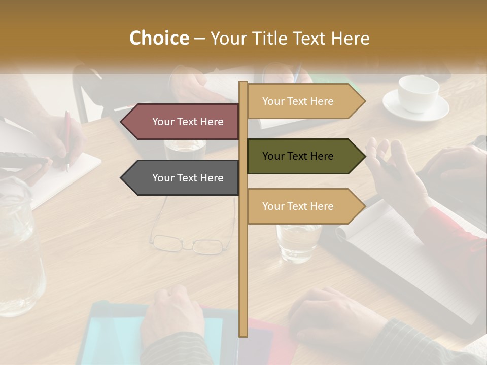 A Group Of People Sitting Around A Wooden Table PowerPoint Template