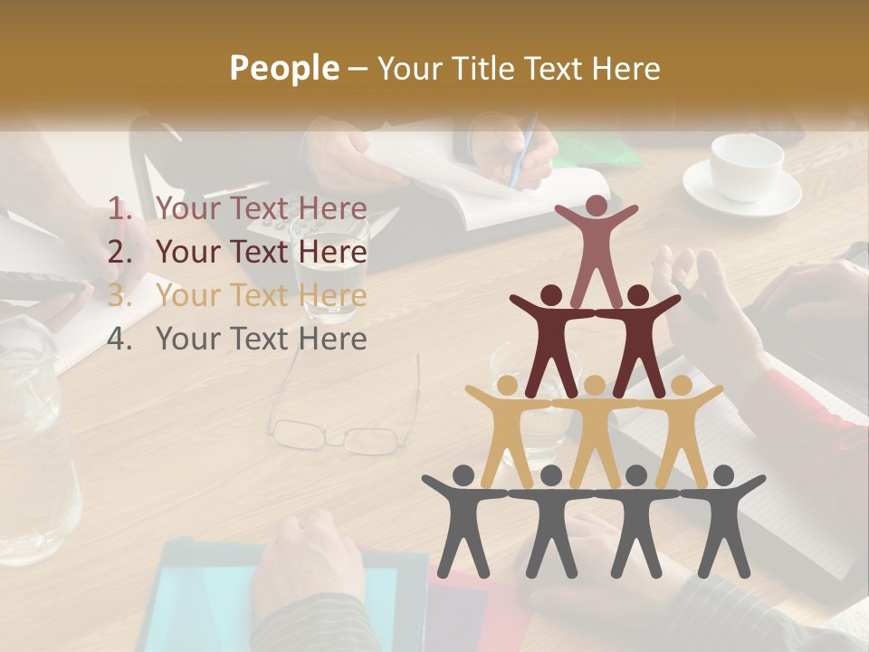 A Group Of People Sitting Around A Wooden Table PowerPoint Template