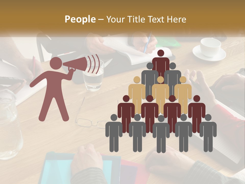 A Group Of People Sitting Around A Wooden Table PowerPoint Template