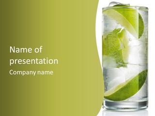 A Glass Filled With Ice And Lime Slices PowerPoint Template