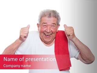 A Man With A Red Scarf Giving A Thumbs Up PowerPoint Template