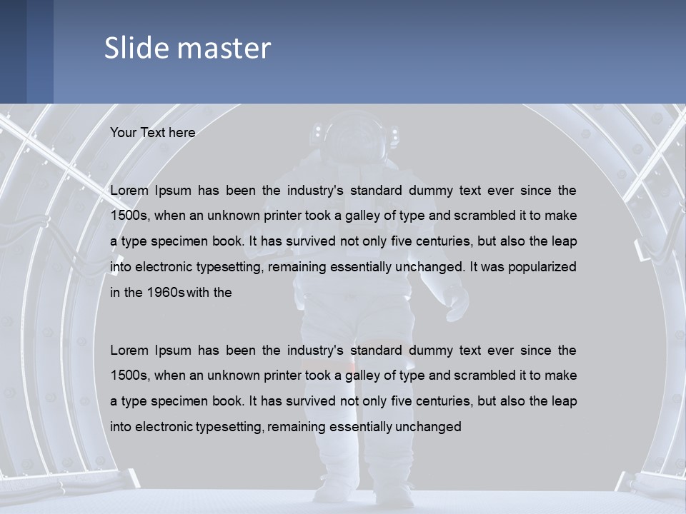 A Man In A Space Suit Is Walking Through A Tunnel PowerPoint Template