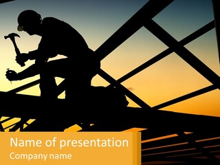 A Silhouette Of A Man Holding A Hammer On Top Of A Building PowerPoint Template
