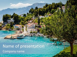 A Lake With Boats In It And A Mountain In The Background PowerPoint Template