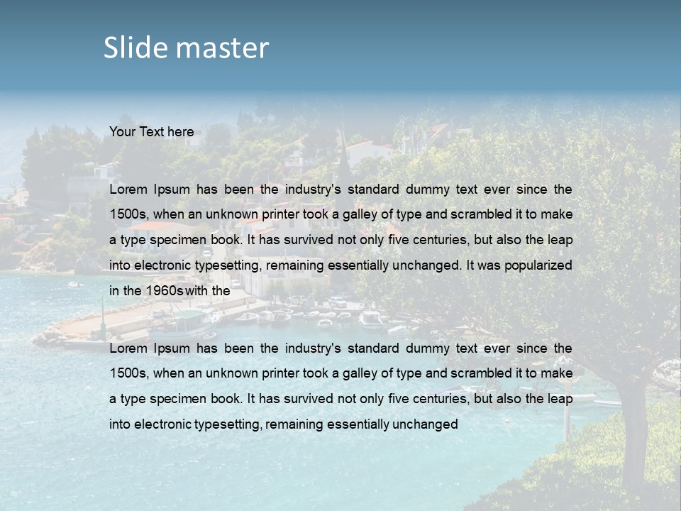 A Lake With Boats In It And A Mountain In The Background PowerPoint Template