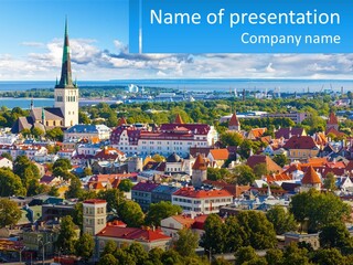 An Aerial View Of A City With A Church Steeple PowerPoint Template