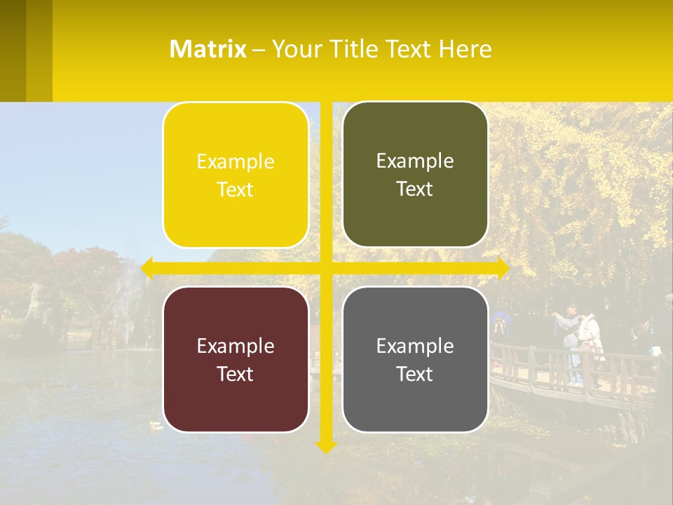 A Group Of People Walking Across A Bridge Over A Pond PowerPoint Template