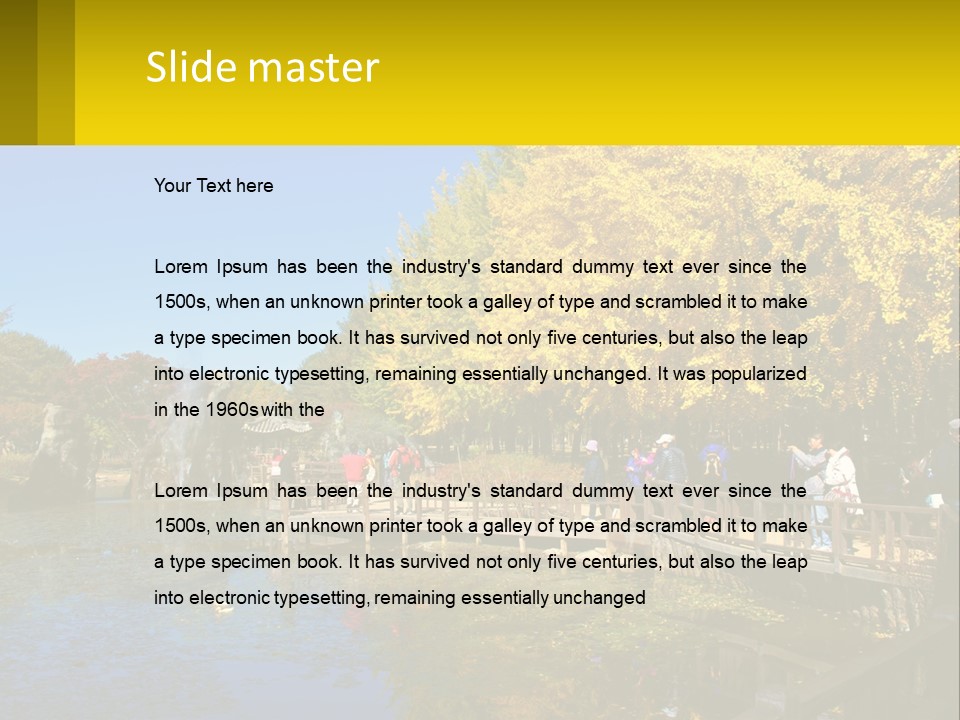A Group Of People Walking Across A Bridge Over A Pond PowerPoint Template