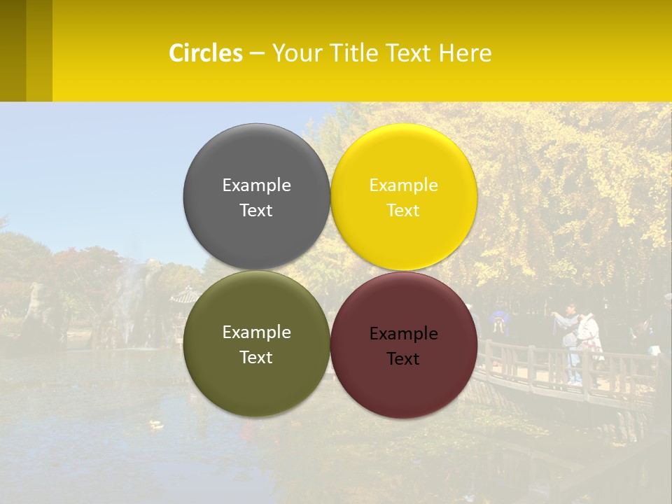 A Group Of People Walking Across A Bridge Over A Pond PowerPoint Template
