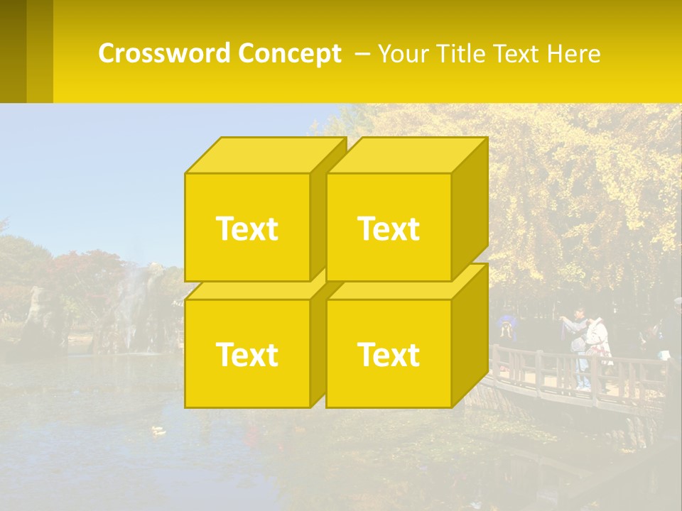 A Group Of People Walking Across A Bridge Over A Pond PowerPoint Template