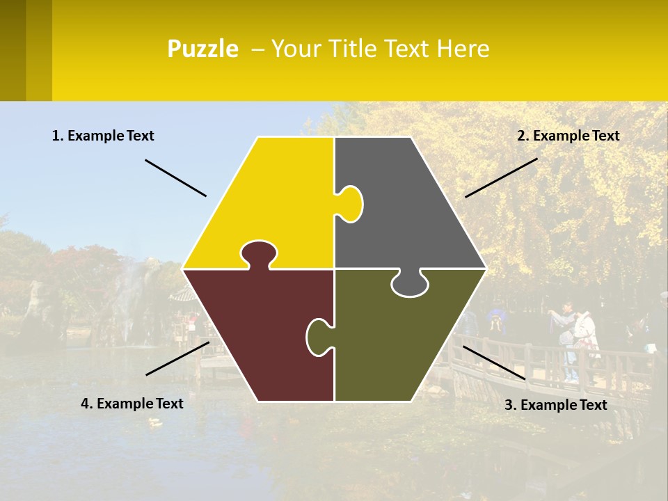 A Group Of People Walking Across A Bridge Over A Pond PowerPoint Template