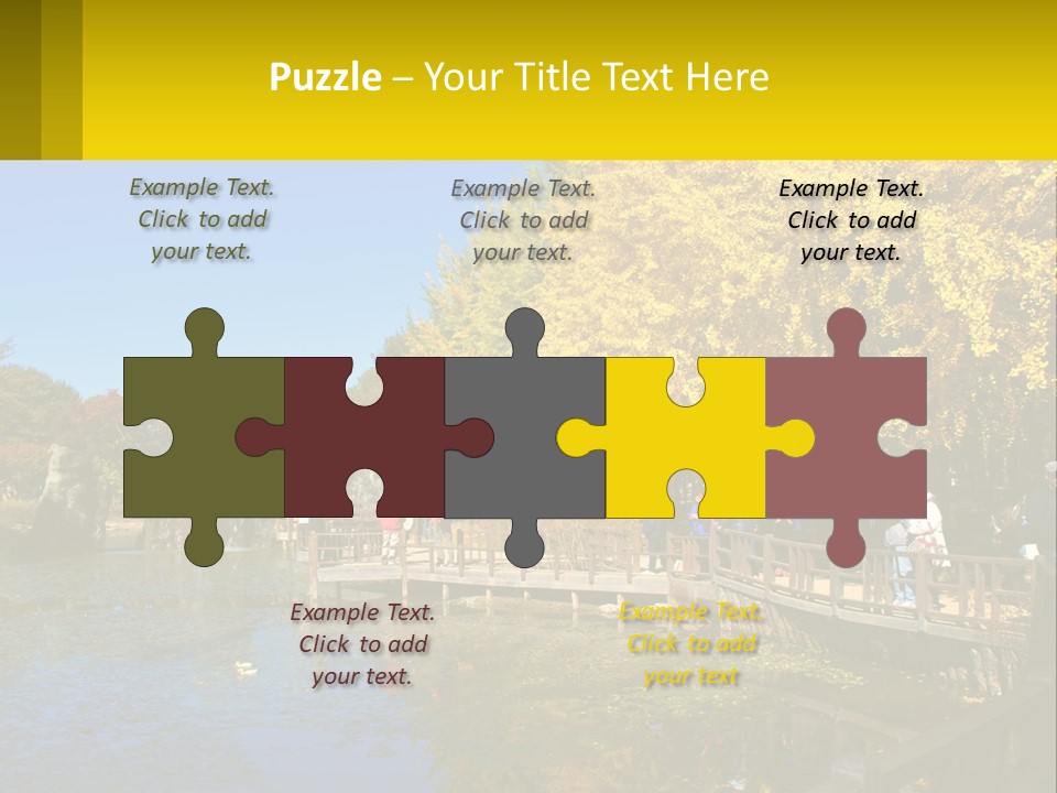 A Group Of People Walking Across A Bridge Over A Pond PowerPoint Template