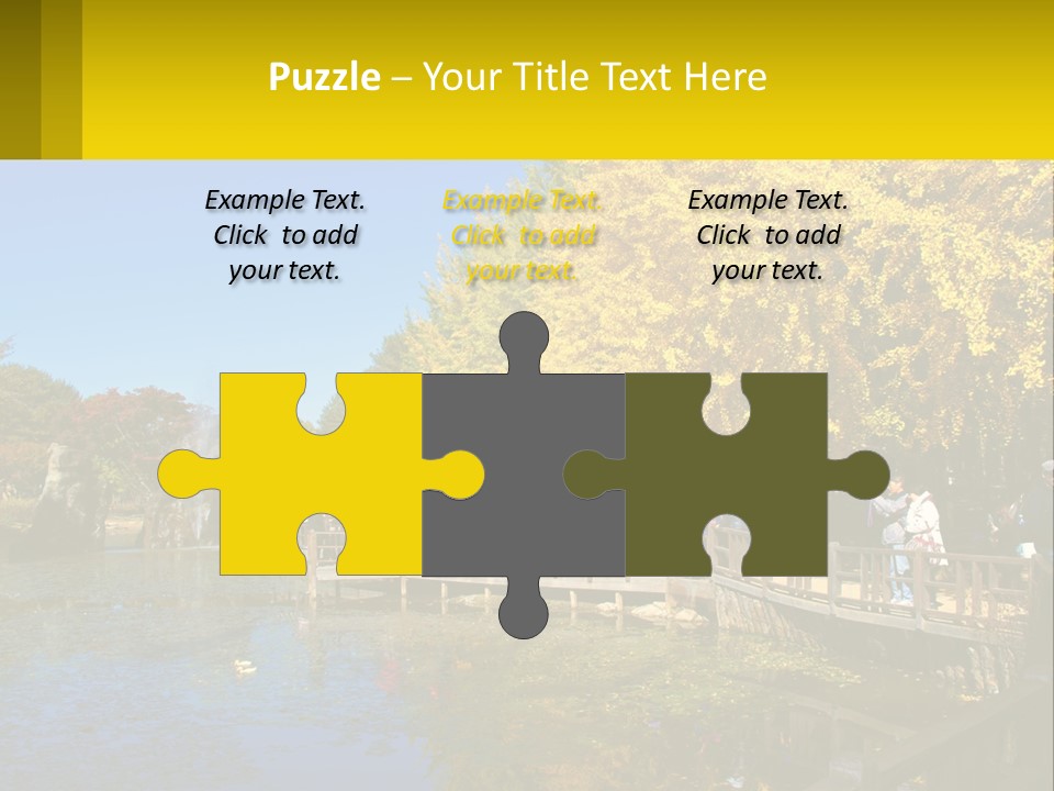 A Group Of People Walking Across A Bridge Over A Pond PowerPoint Template