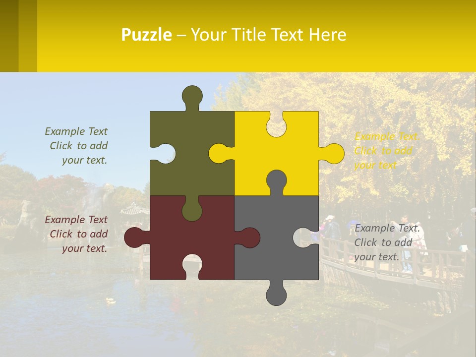 A Group Of People Walking Across A Bridge Over A Pond PowerPoint Template