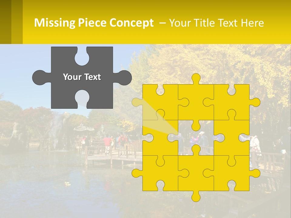 A Group Of People Walking Across A Bridge Over A Pond PowerPoint Template