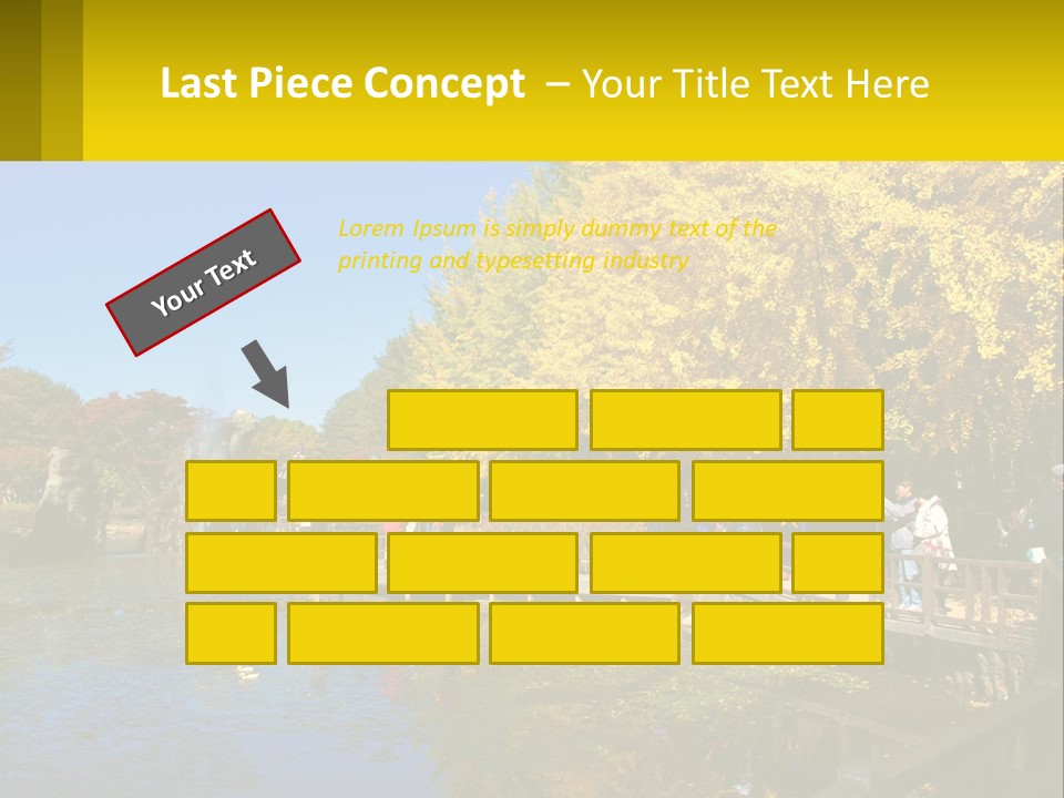 A Group Of People Walking Across A Bridge Over A Pond PowerPoint Template