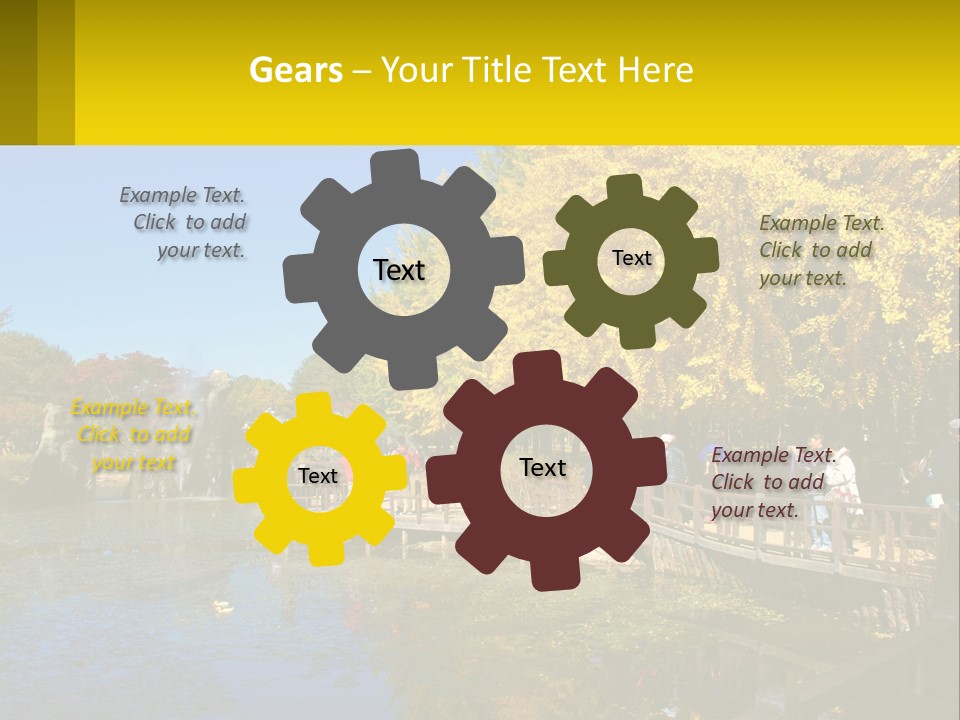 A Group Of People Walking Across A Bridge Over A Pond PowerPoint Template