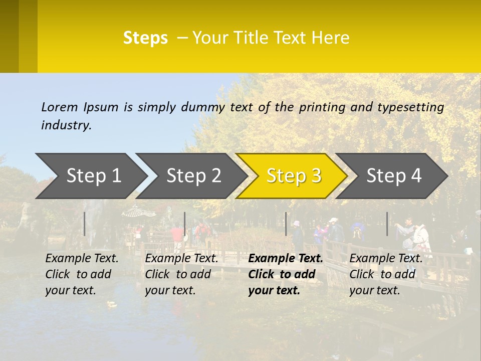 A Group Of People Walking Across A Bridge Over A Pond PowerPoint Template