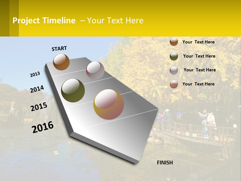 A Group Of People Walking Across A Bridge Over A Pond PowerPoint Template