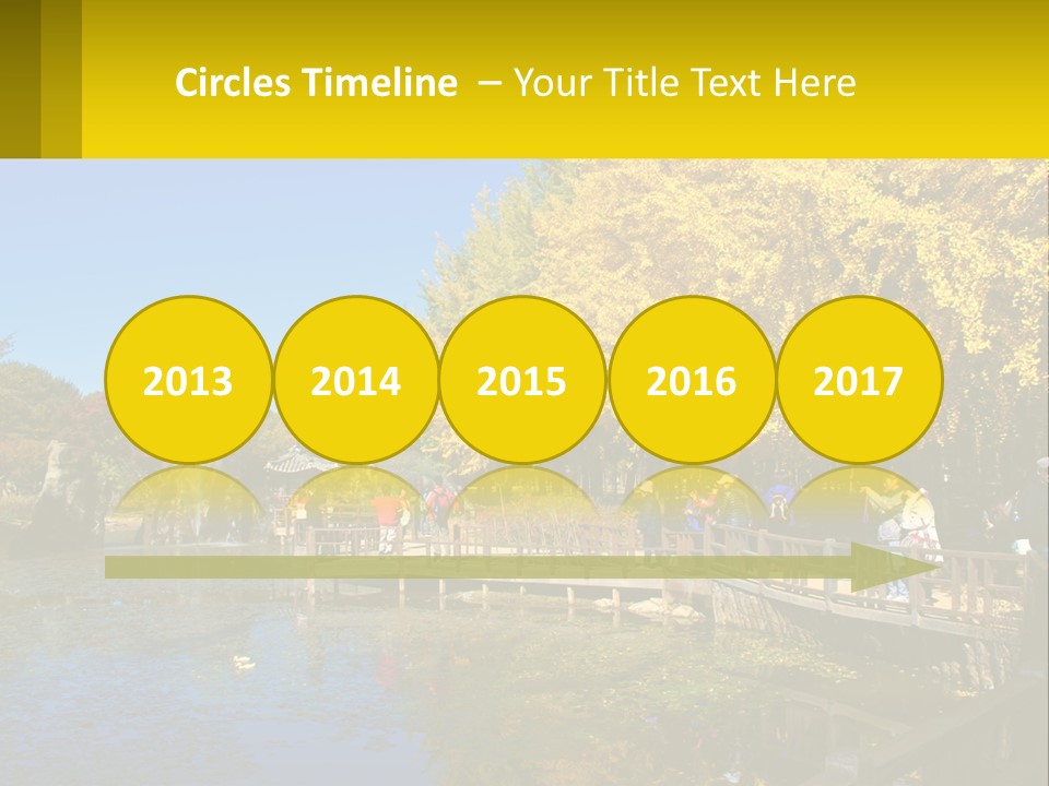 A Group Of People Walking Across A Bridge Over A Pond PowerPoint Template
