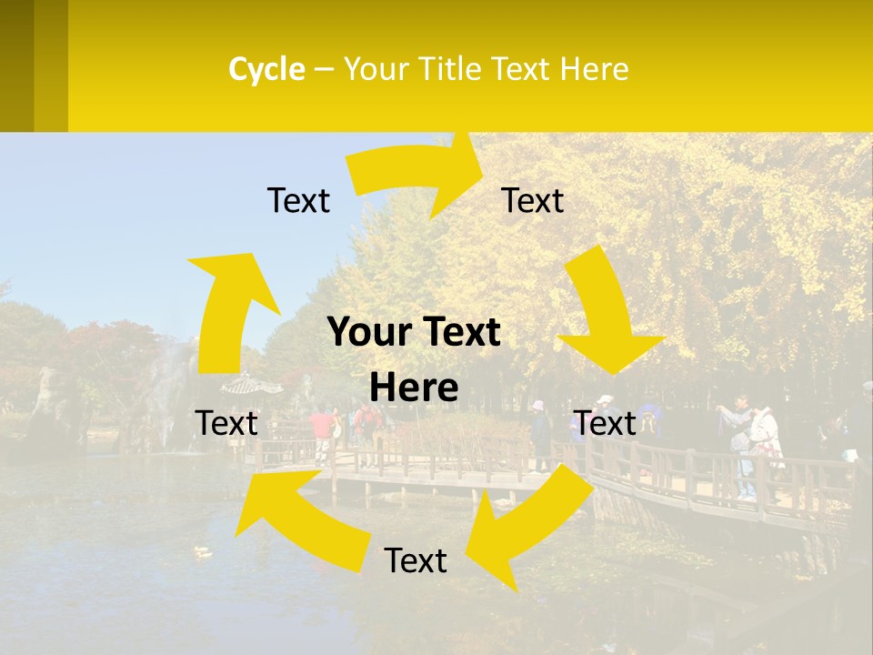 A Group Of People Walking Across A Bridge Over A Pond PowerPoint Template