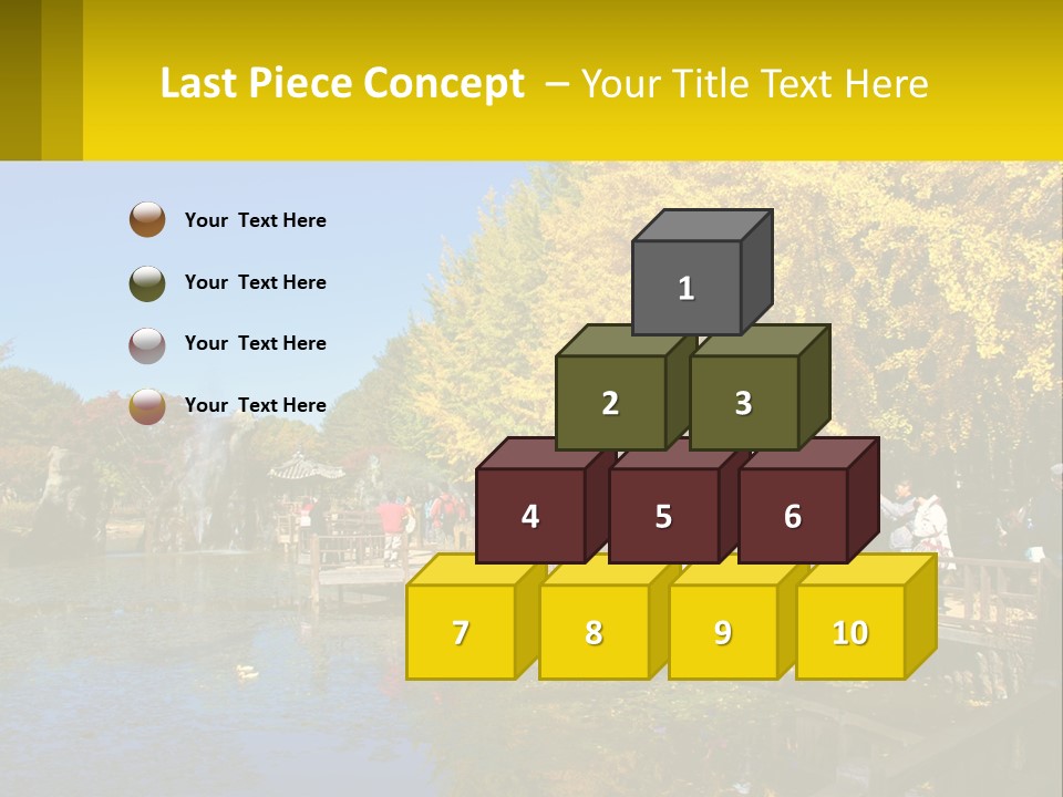 A Group Of People Walking Across A Bridge Over A Pond PowerPoint Template