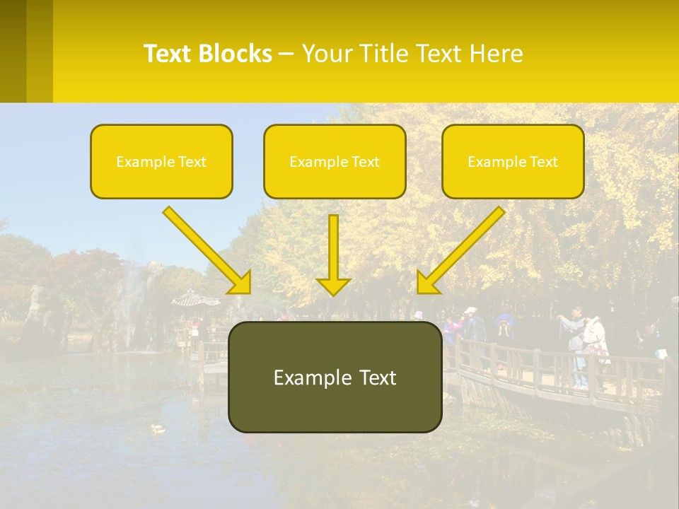 A Group Of People Walking Across A Bridge Over A Pond PowerPoint Template