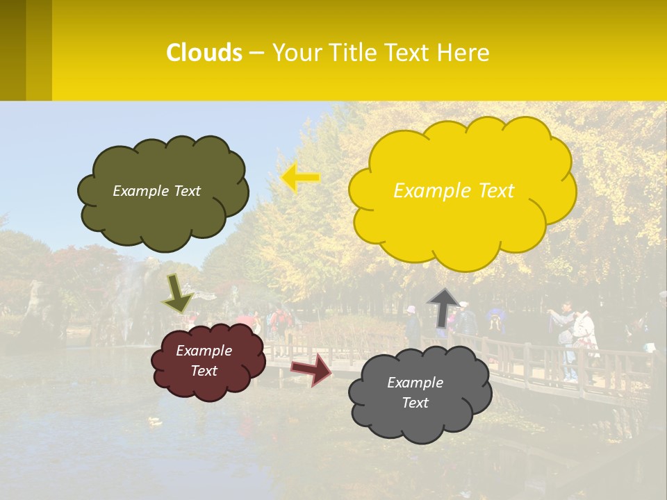 A Group Of People Walking Across A Bridge Over A Pond PowerPoint Template