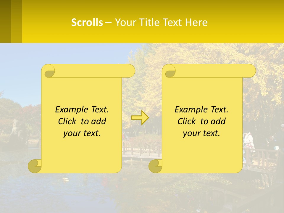 A Group Of People Walking Across A Bridge Over A Pond PowerPoint Template