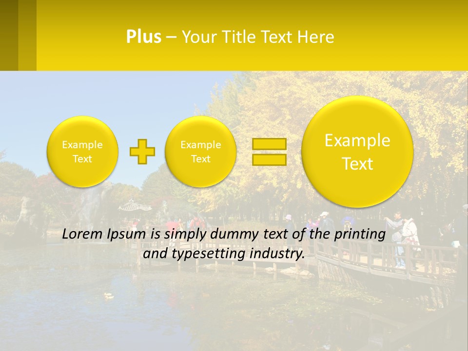 A Group Of People Walking Across A Bridge Over A Pond PowerPoint Template