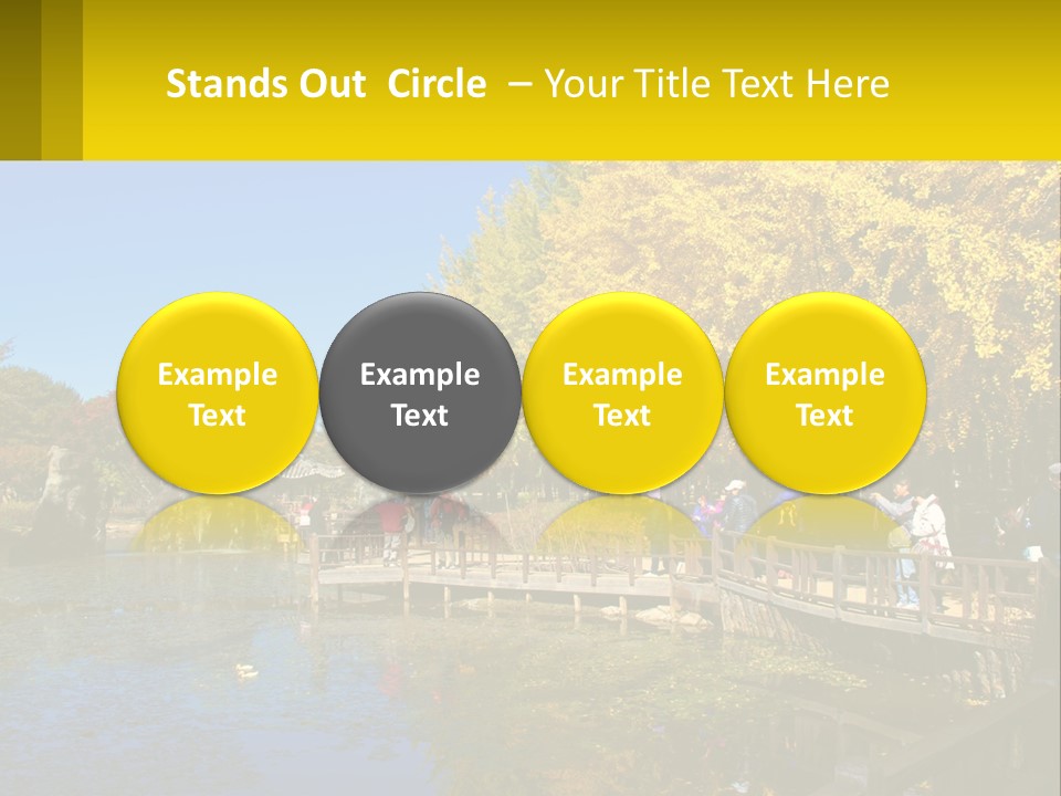 A Group Of People Walking Across A Bridge Over A Pond PowerPoint Template