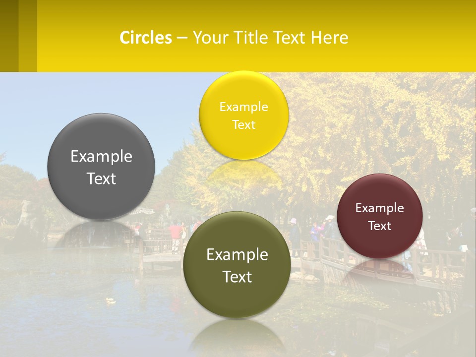 A Group Of People Walking Across A Bridge Over A Pond PowerPoint Template