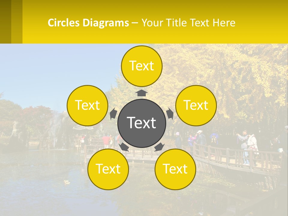 A Group Of People Walking Across A Bridge Over A Pond PowerPoint Template