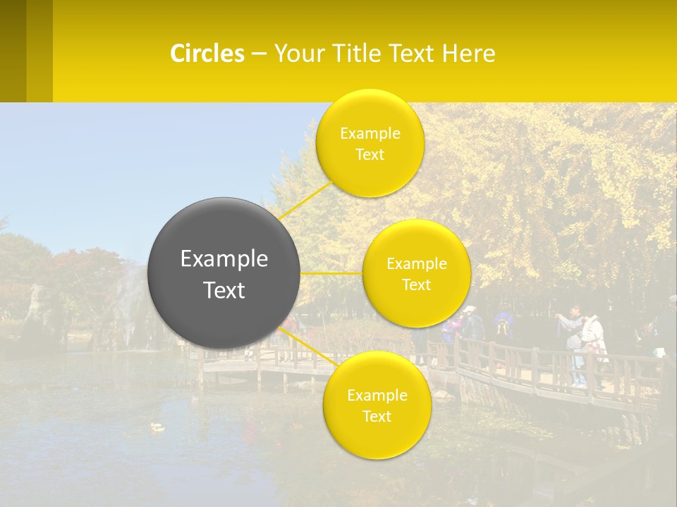A Group Of People Walking Across A Bridge Over A Pond PowerPoint Template