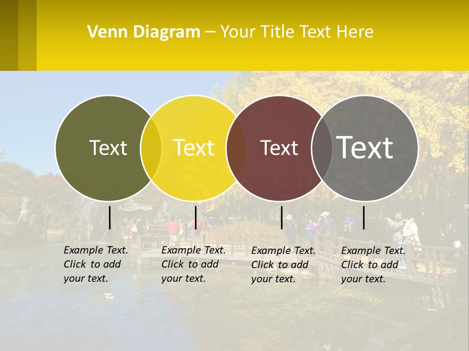 A Group Of People Walking Across A Bridge Over A Pond PowerPoint Template