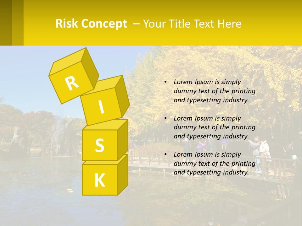 A Group Of People Walking Across A Bridge Over A Pond PowerPoint Template