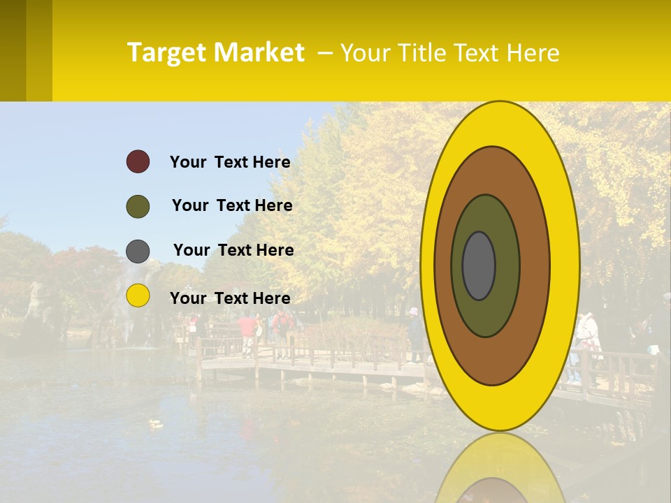 A Group Of People Walking Across A Bridge Over A Pond PowerPoint Template