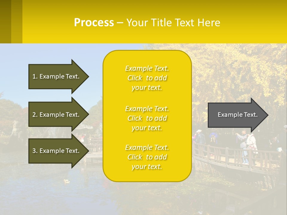 A Group Of People Walking Across A Bridge Over A Pond PowerPoint Template