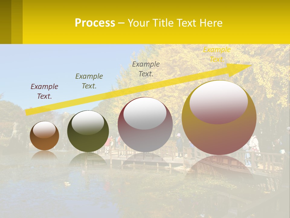 A Group Of People Walking Across A Bridge Over A Pond PowerPoint Template