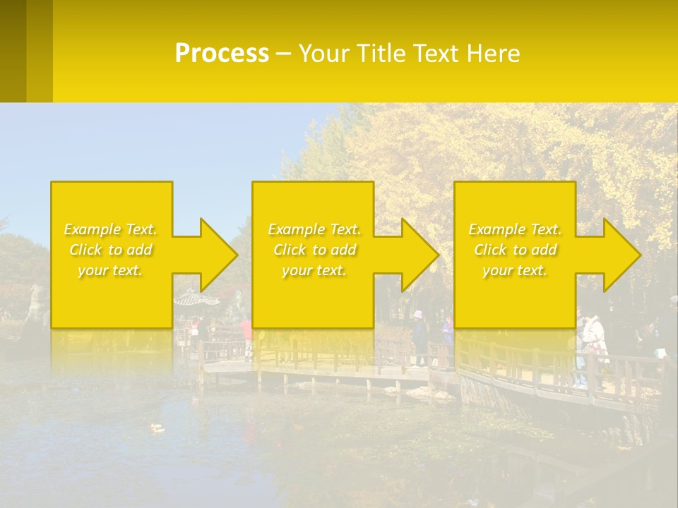 A Group Of People Walking Across A Bridge Over A Pond PowerPoint Template