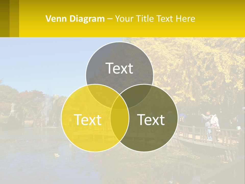 A Group Of People Walking Across A Bridge Over A Pond PowerPoint Template