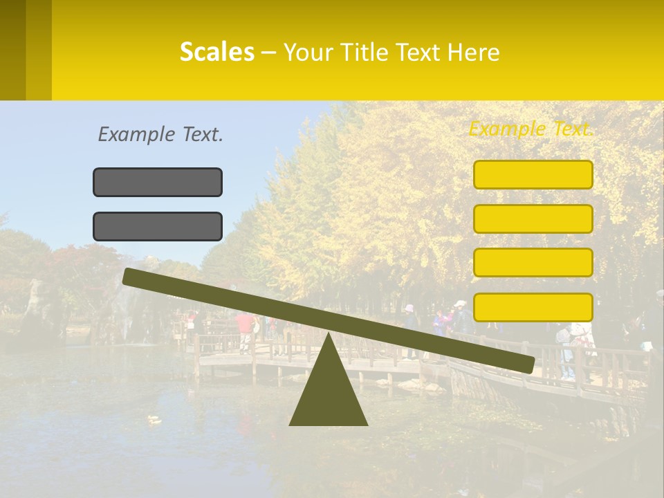A Group Of People Walking Across A Bridge Over A Pond PowerPoint Template