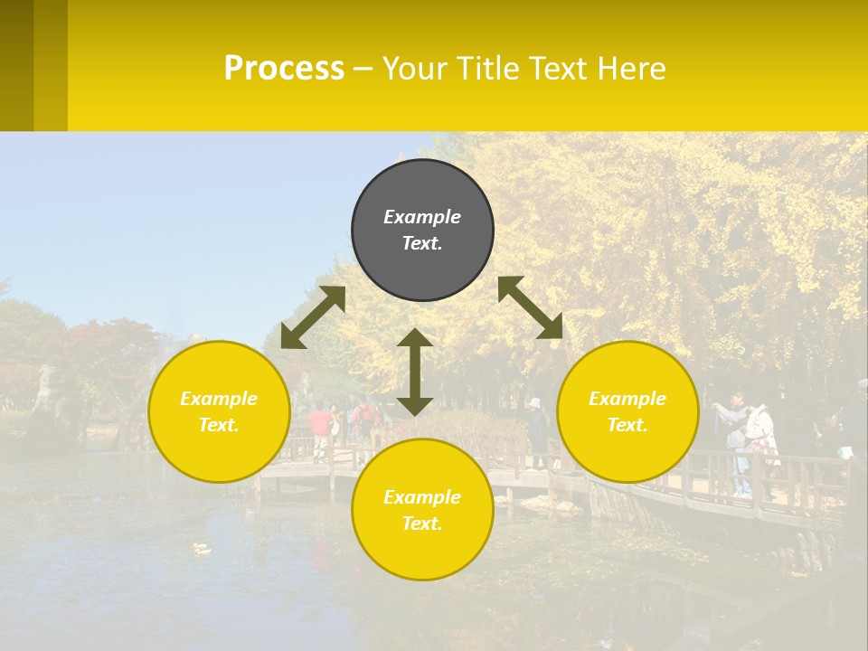 A Group Of People Walking Across A Bridge Over A Pond PowerPoint Template